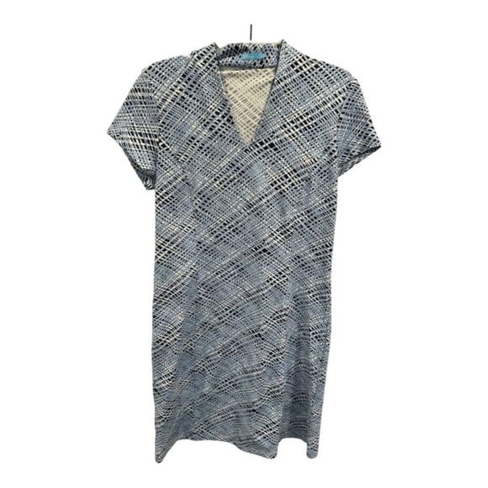 J. McLaughlin Dress Sz M Catalina Women's Blue Geometric Knee Length